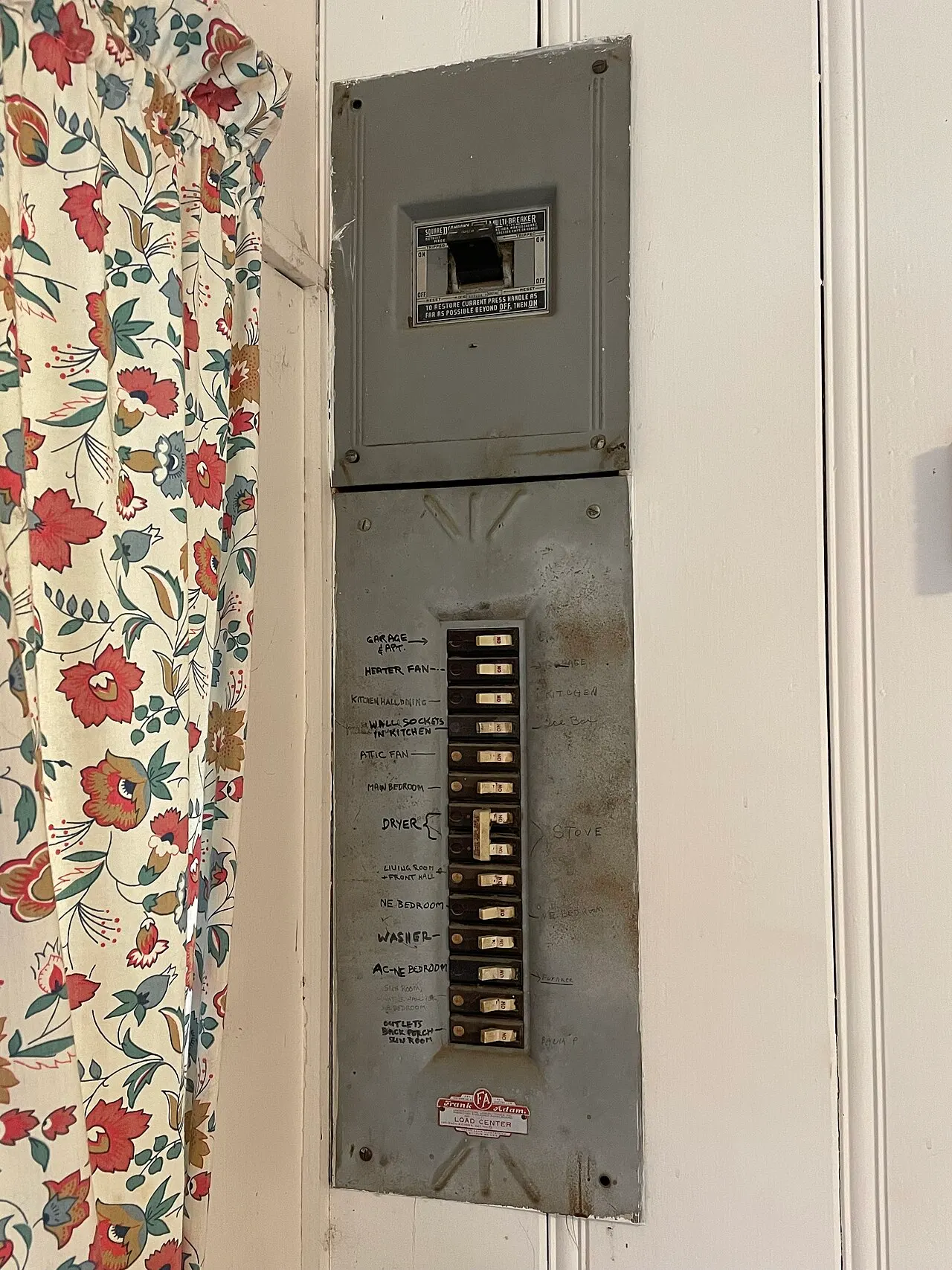 Older home electrical panel under inspection